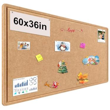 Imagem de Quadro de avisos grande, quadro de cortiça alternativo de 152 x 91 cm, placa de feltro grande decorativa para parede, quadro fotográfico dobrável, quadro de visão autoadesivo com 36 pinos marrom