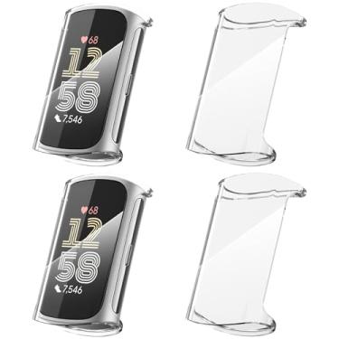 Imagem de Suoman Pacote com 4 capas para Fitbit Charge 6/para Fitbit Charge 5, capa protetora completa de TPU macio para smartwatch Fitbit Charge 6/5 (transparente + transparente + transparente + transparente)