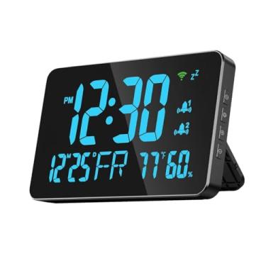 Imagem de MYCENSE Relógio de Parede Digital Grande Display Fácil de Instalar Aplicativo Display Semana Retângulo com Data LED Relógio de Parede para Cozinha Sala de Est, Azul, Tamanho real