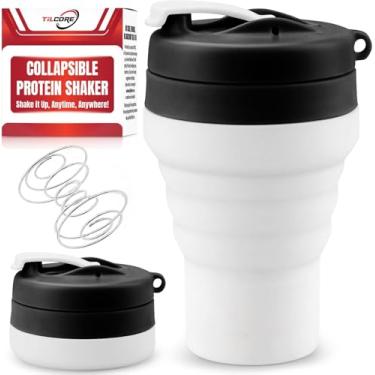 Imagem de Coqueteleira de proteína dobrável - tampa à prova de vazamento de grau alimentício 600 ml/590 ml - Coqueteleira de silicone reutilizável para shakes de proteína para frequentadores de academia e