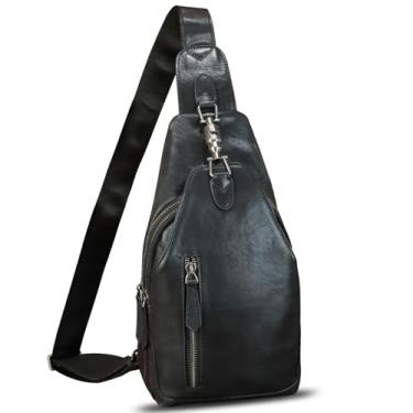 Imagem de Bolsa tiracolo de couro genuíno para motocicleta, feita à mão, para caminhadas, mochila de ombro retrô, bolsa de peito vintage, Cinza-escuro, Medium, Único, vintage