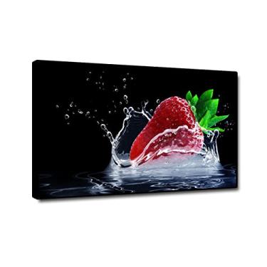 Imagem de Impressão de imagens de cozinha em tela - arte de parede em tela de cozinha grande - Pôsteres e impressões de água e respingos de morango - Comida a imagem para decoração de sala de jantar 35 x 55 cm