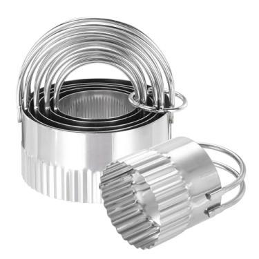 Imagem de HARFINGTON 5 peças de cortador de biscoito redondo com alça conjunto de aço inoxidável ferramenta de cortador de massa com borda canelada para assar bolos de cozinha