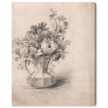 Imagem de Art Remedy Flowers in a Pitcher Canvas Vintage Botanicals, Gallery Wrapped, 61.0 cm x 76.2 cm