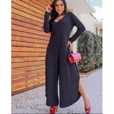 Imagem de Macacão Pantacourt Manga Longa - modanascimento, Preto, Veste 44 ao 50