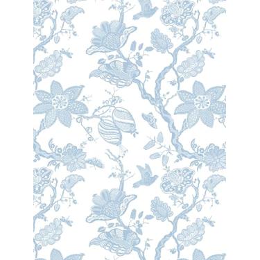 Imagem de Micpolo Descole e cole papel de parede floral papel de parede moderno papel de parede boho quarto banheiro papel de parede descasque e cole azul e branco rolo de vinil autoadesivo removível 44 cm x