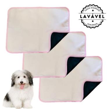 Imagem de Kit 3 Tapetes Higiênicos Laváveis p Cães de Porte Médio Branco c Borda