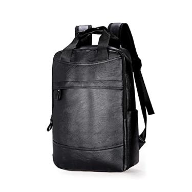Imagem de Mochila masculina Mochila de couro PU Grande Mochila para laptop para homens Bolsa casual para adolescentes meninos(Black)