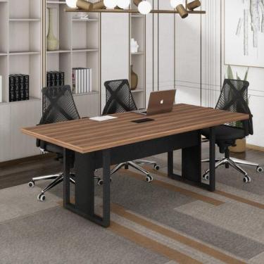 Imagem de Mesa Reunião 6 Lugares com 1 Caixa de Tomadas Pé Quadro 200x90cm - Esp