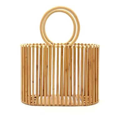 Imagem de Miuco Bolsas femininas de bambu com alça superior, Marrom, Medium