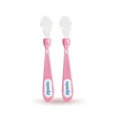 Imagem de Colher Infantil Com Ponta De Silicone Mamita Azul ou Rosa, Rosa