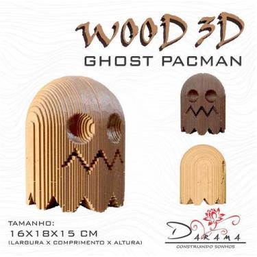 Imagem de  Quebra cabeças 3D Cabeça Enfeite GHOST PACMAN Busto MDF 3mm NATURAL -