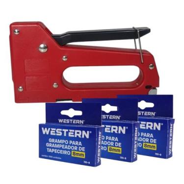 Imagem de Grampeador De Tapeceiro Manual Vermelho Com Grampos Extras - Western