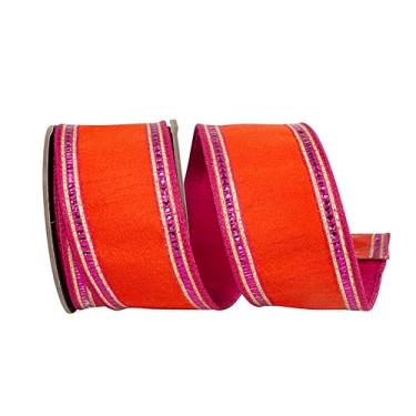 Imagem de Reliant Ribbon Fita de borda com fio Dupioni listrada para aparar lantejoulas, laranja/fúcsia