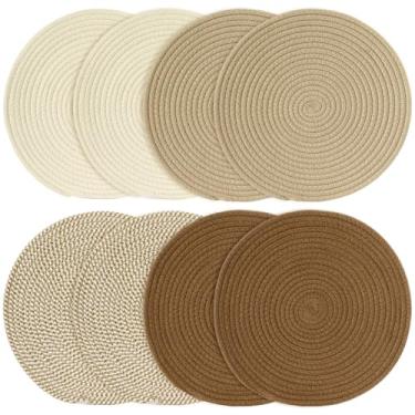 Imagem de Conjunto de 8 tapetes resistentes ao calor de corda de algodão de 33,5 cm para panelas de bancada para cozinhas, panelas e panelas quentes e decoração de cozinha de bancadas de quartzo, marrom misto