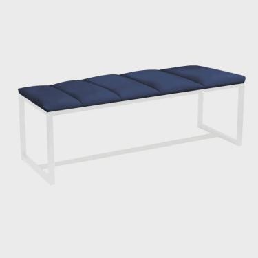 Imagem de Calçadeira Industrial Carla 140cm Casal Quarto Box Cama Ferro Branco Sintético Azul Marinho - Ahz Móveis