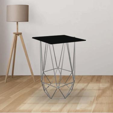 Imagem de Mesa Lateral de Canto Industrial Lizie Aramado Ferro Cinza Tampo mdf Quadrado Branco - Ahazzo Móveis
