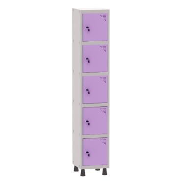Imagem de Armário Guarda Volume Locker Roupeiro 1 Vão 5 Portas Aço GRF501/5 Cinza e Lilás - Pandin