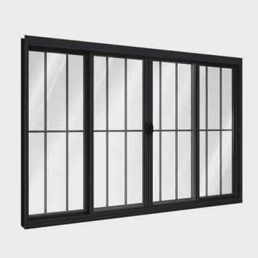 Imagem de Janela de Alumínio de Correr Central 4 Folhas Com Grade 100x150cm Riobras