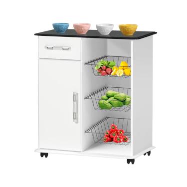 Imagem de Fruteira Balcão Multiuso Nobre 1 Gaveta e 1 porta Branco Marmorizado