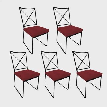 Imagem de Kit 05 Cadeiras Sala de Jantar Escritório Office Clark Industrial Ferro Preto Suede Vermelho - Ahz Móveis