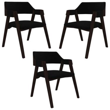 Imagem de Kit 3 Cadeiras Sala De Jantar E Jogos Carteados Madeira Maciça Poker Veludo Preto-tabaco G42 - Gran Belo