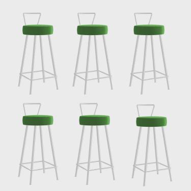 Imagem de Kit 06 Banqueta Alta Com Encosto Tais Eiffel Cozinha Bar Bistrô Ferro Branco Corino Verde - Ahz Móveis