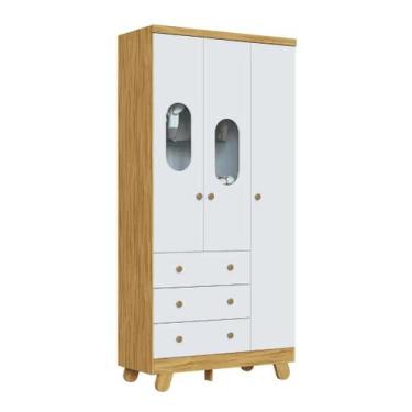Imagem de Guarda Roupa Infantil Moveis Peroba Pingo 03 portas MDF , Branco Amênd