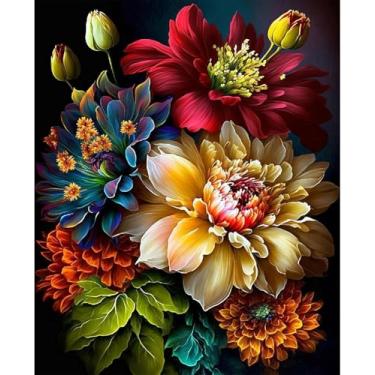 Imagem de Eiazuiks Kit de ponto cruz de estampagem, kit de ponto cruz de contagem de flores para iniciantes adultos, kit de costura DIY de linha completa para decoração de casa padrões de ponto cruz 30 x 40 cm