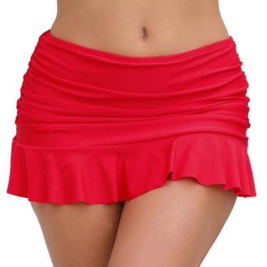 Imagem de Saias de natação femininas Halcurt, franzidas, com babados, para controle de barriga, vermelhas