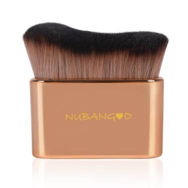 Imagem de NUBANGOO Pincel profissional de base Kabuki, pincel de maquiagem, pincel autobronzeador, pincel autobronzeador, creme em pó líquido, rosto pescoço, corpo e pernas, maquiagem (ouro rosa)