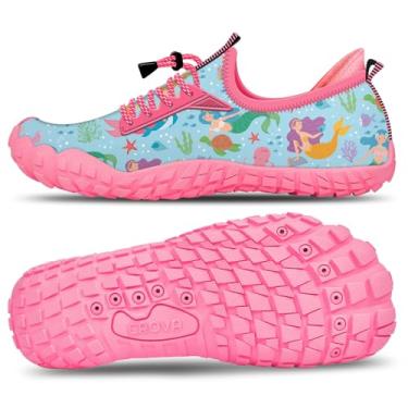 Imagem de CROVA Tênis infantil para esportes aquáticos, ultraleve, totalmente drenagem, secagem rápida, meias aquáticas sem cadarço para meninos e meninas, Mermaid Sisters, 22 BR