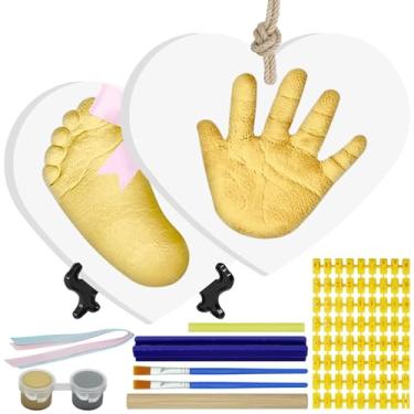 Imagem de kimitimi Kit de impressão de mão e pegada de bebê – Moldura de lembrança de argila para recém-nascidos, presentes de mamãe nova, chá de bebê, porta-retrato de berçário, ornamento com estampa de pata