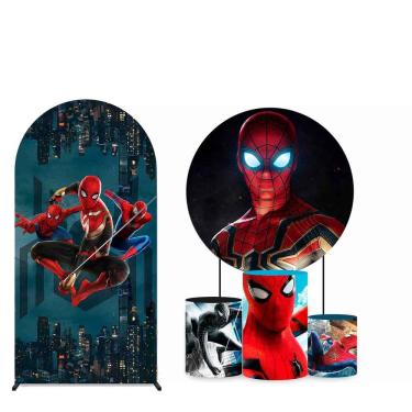 Imagem de Kit Painel de Festa Redondo 1,30m, Trio de Cilindros e Painel Romano Homem Aranha - Fera Print