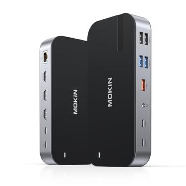 Imagem de MOKiN Estação de ancoragem para laptop, monitor triplo 16 em 1, estação de ancoragem USB C com 3 HDMI, PD 100W, USB 3.1/3.0/2.0, RJ 45 Ethernet, SD/TF, áudio para Dell/HP/Lenovo, preto fosco