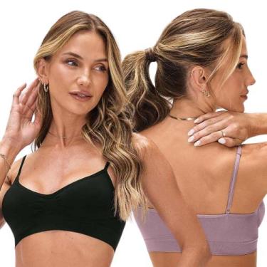 Imagem de Kit 2 Tops Zee Rucci S/ Bojo Confortável Alça Fina S/Costura, Pto, Sat