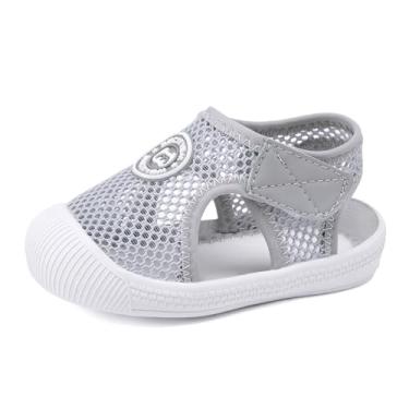 Imagem de BMCiTYBM Sandálias De Bebê Para Meninos E Meninas, Sandálias De Verão Fechadas, Sapatos Leves, Antiderrapantes, Tênis Para Primeiros Passos, 6, 9, 12, 18 E 24 Meses, Cinza, Tamanho 12 A 18 Meses
