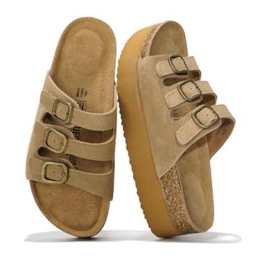 Imagem de Project Cloud Sandálias Femininas De Camurça Genuína - Sandálias Plataforma E Anabela Confortáveis Para Mulheres Com Palmilha De Espuma Viscoelástica - Anabela Antiderrapante Com 3 Tiras Para Calçad