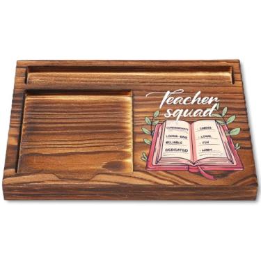 Imagem de Presentes de esquadrão de professores, porta-notas adesivas de madeira para professores e funcionários, organizador de mesa atencioso para apreciação de professores, formatura, presentes de volta às