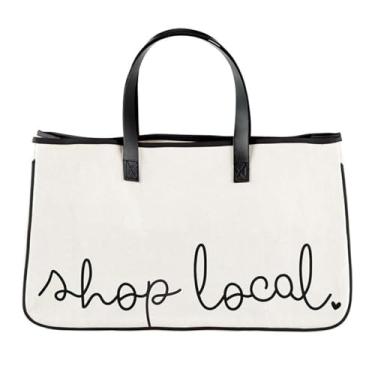 Imagem de Santa Barbara Design Studio Bolsa de ombro feminina de lona com alças de couro genuíno e forro à prova d'água, grande 50,8 cm, loja local, Compre local, 20" x 11"