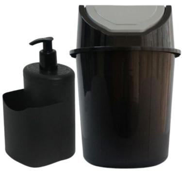 Imagem de Kit Porta Detergente e Bucha 500ml Lixeira Grande 13L CVL - Pra vc, Pr