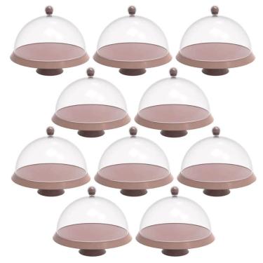 Imagem de Kit 8 Porta Bolos 25cm Bubble com Cúpula e Pé Crippa Amêndoa Padaria Hotel Confeitaria