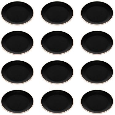 Imagem de Jogo 12 Pratos Rasos Pretos Melamina 21,5cm Restaurante Bar