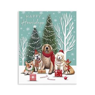 Imagem de Stupell Industries Arte de placa de parede com cena festiva de cães de inverno, design por Elizabeth Tyndall, 28 x 35 cm