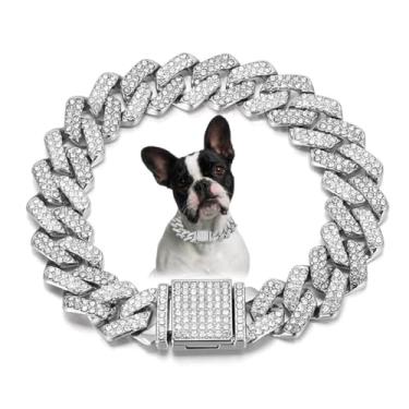 Imagem de Colar de corrente prata para cães médios, colar de elos cubanos de diamante brilhante, corrente de strass, para cães pequenos, médios e grandes, 45,7 cm