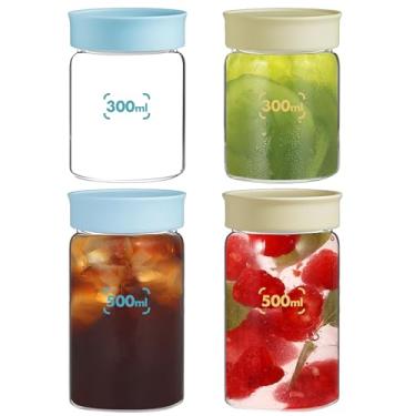 Imagem de Danmu Garrafas de suco de vidro com tampas de 293 ml, 473 ml, reutilizáveis 100% à prova de vazamento para suco, água, kombucha, leite, milkshake, café, vidro borossilicato, pacote com 4, pode ser
