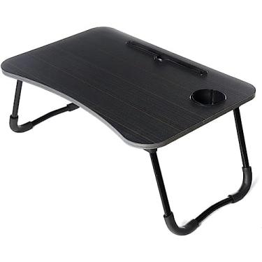 Imagem de Mesa portátil para laptop 60 x 40 x 28 cm, pernas dobráveis, mesa de computador, suporte aconchegante, sofá-cama, bandeja para notebook, compartimento para copo