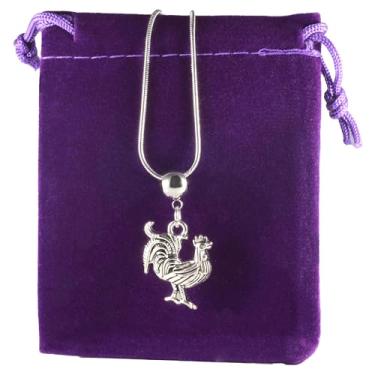 Imagem de Dave The Bunny Joias de galo - Corrente de cobra de aço inoxidável com pingente de liga - Pingente de pássaro decorativo de galo, ideal para entusiastas de galo falso, colar de fazenda elegante e