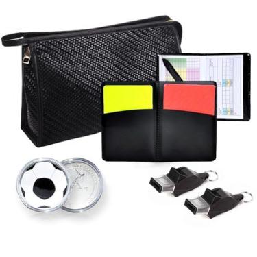 Imagem de Joyeee Kit de árbitro de futebol americano, incluindo apitos de árbitro vermelhos amarelos EdgePicker e bolsa de transporte com zíper preto, acessórios de árbitro para escola esportes familiares jogo