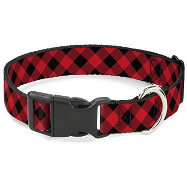 Imagem de Buckle-Down Gola com clipe de plástico – xadrez diagonal de búfalo preto/vermelho – 3,8 cm de largura – serve para pescoço de 40,6 a 58,4 cm – Médio
